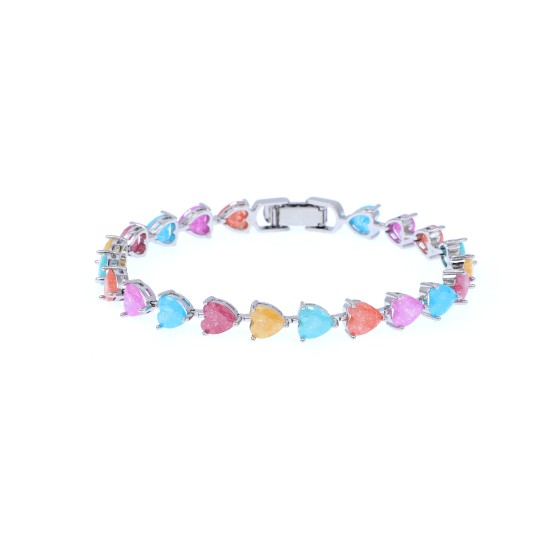 Cubic bracelet is gold-plated and studded with colored zircon stones