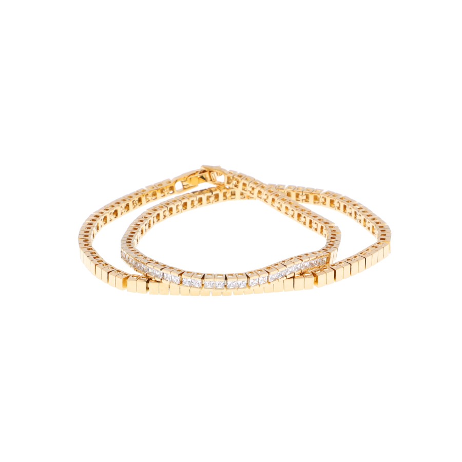 Double layer bracelet plated with gold and studded with zircon stones