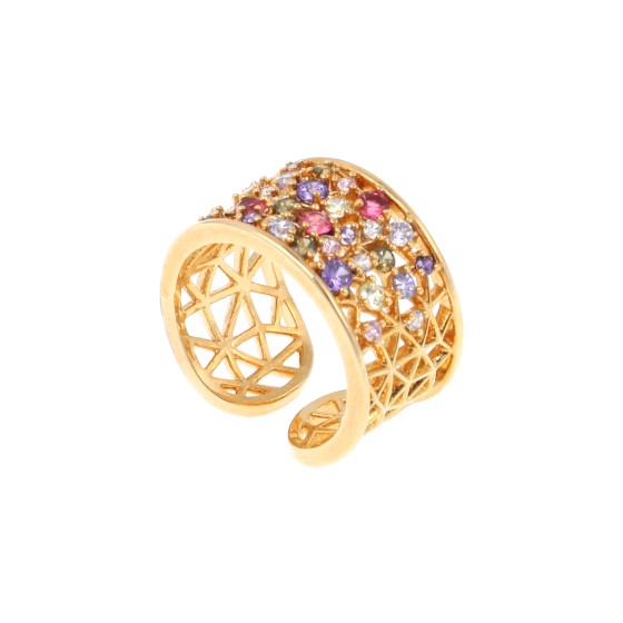 Gold-plated ring studded with colored zircon stones