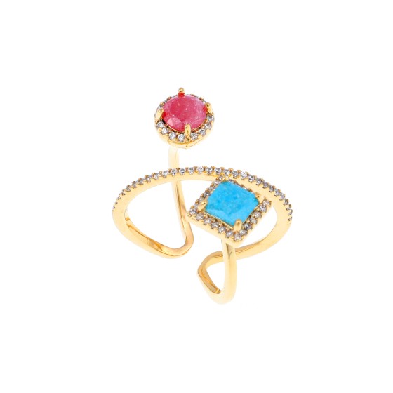 Gold-plated Cubic ring studded with colored zircon stones