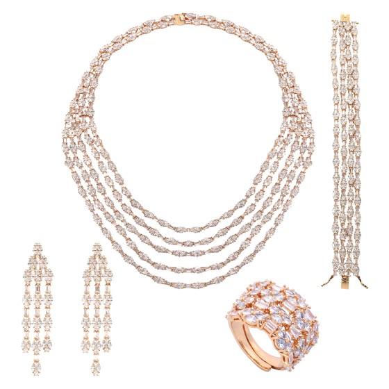 A large set of five lines, gold plated and studded with zircon stones