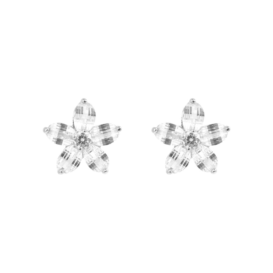 Soft flower-shaped earrings studded with zircon stones