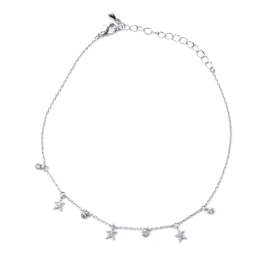 Gold-plated anklet with a star shape studded with zircon stone
