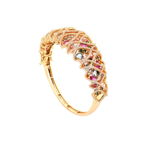 Gold-plated bangle studded with colored zircon stones