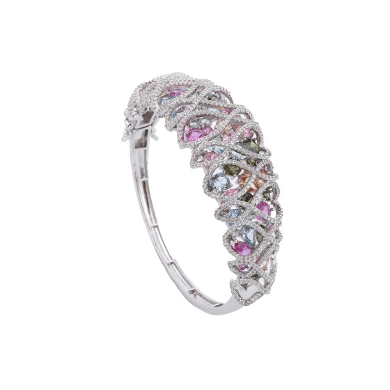 Gold-plated bangle studded with colored zircon stones