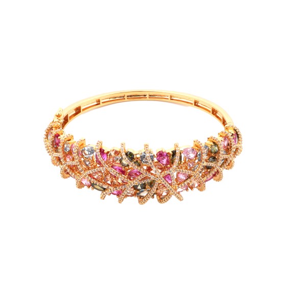 Gold-plated bangle studded with colored zircon stones
