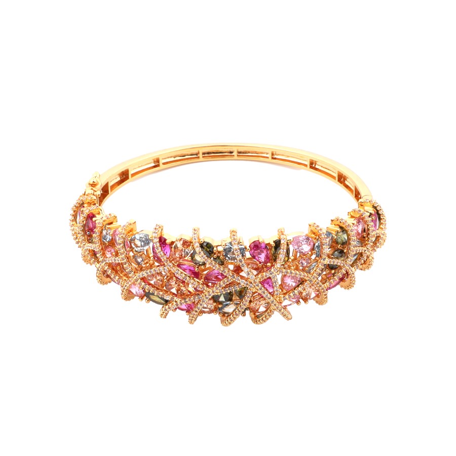 Gold-plated bangle studded with colored zircon stones