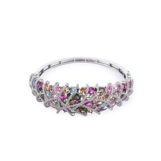 Gold-plated bangle studded with colored zircon stones