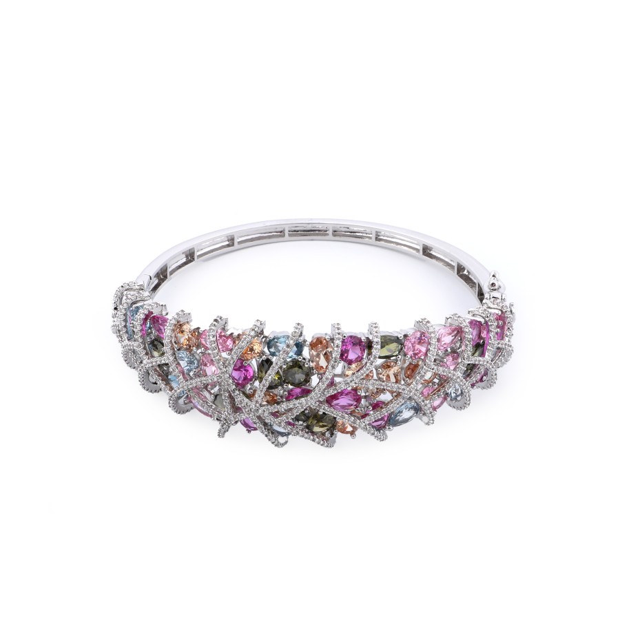 Gold-plated bangle studded with colored zircon stones