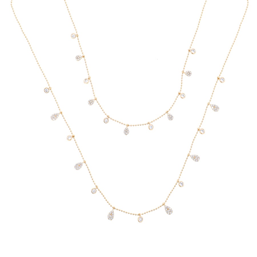 A two-layer gold-plated necklace studded with zircon stones