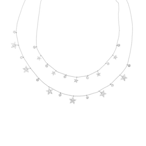 A two-layer gold-plated necklace with ornate shapes and studded with zirconium