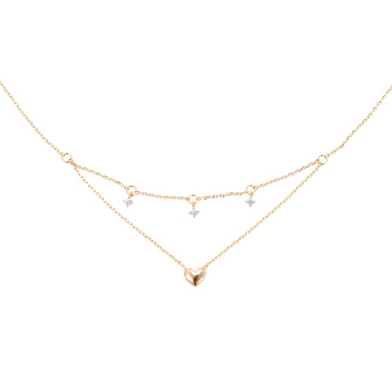 A two-layer necklace, plated with gold, decorated and studded with zircon stones