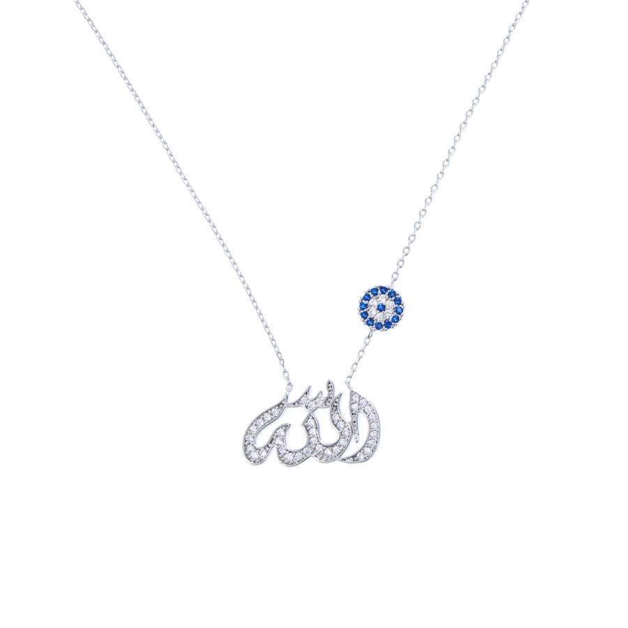 The name of God necklace is plated with gold and studded with zircon s