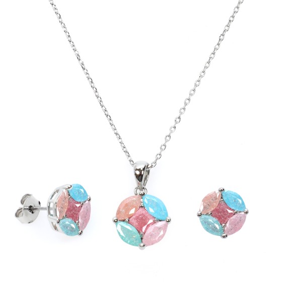 A delicate, gold-plated small set with colored Cubic stones