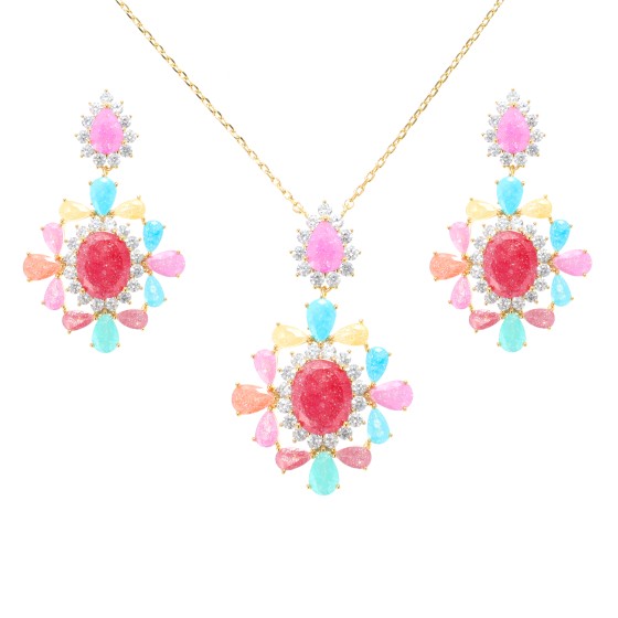 Smal set gold plated with colored Cubic zirconia stones