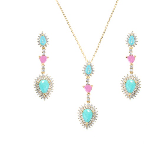 Small set Delicate gold plated with colorful zircon stone