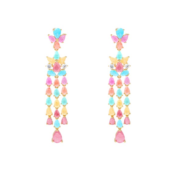 earrings studded Delicate gold-plated drop with colorful zircon stones