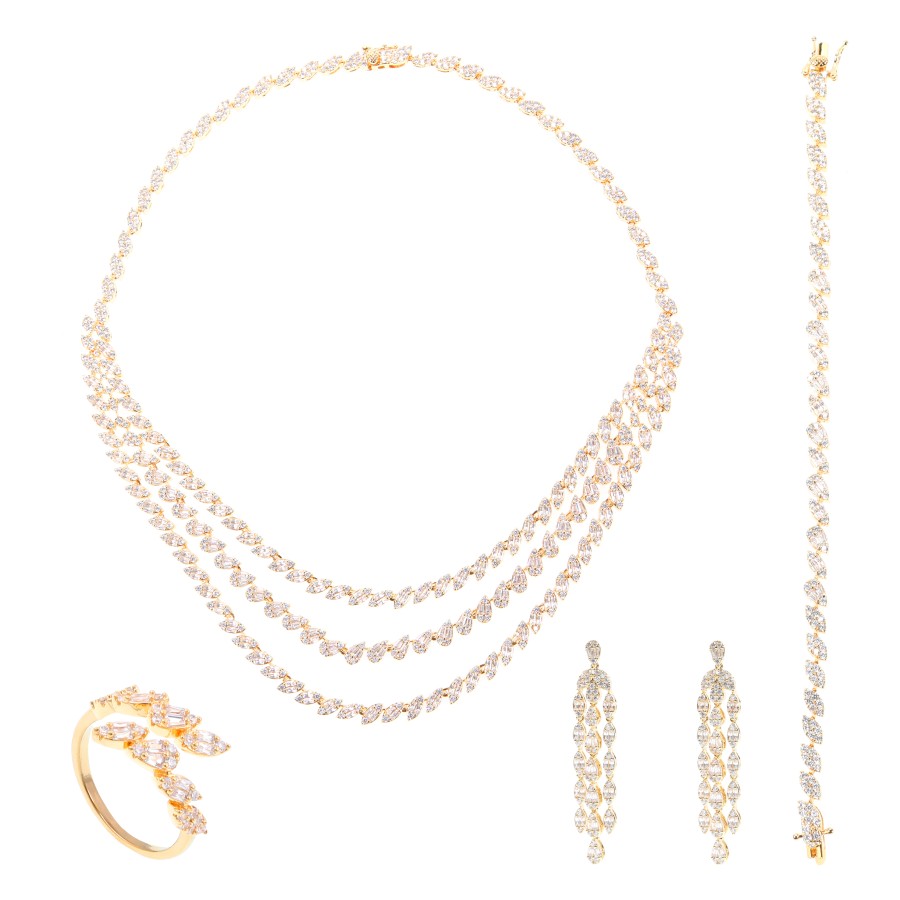 Big set gold-plated studded with zircon stones