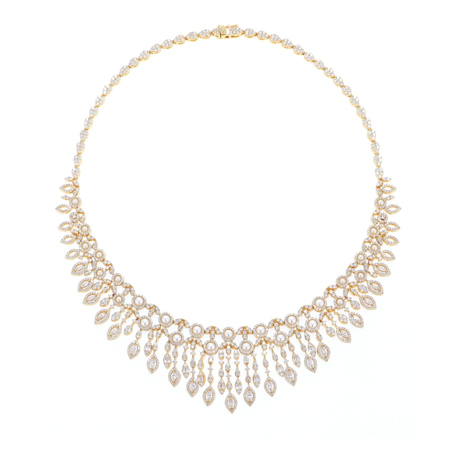 Big set gold-plated studded with zircon stones and pearls