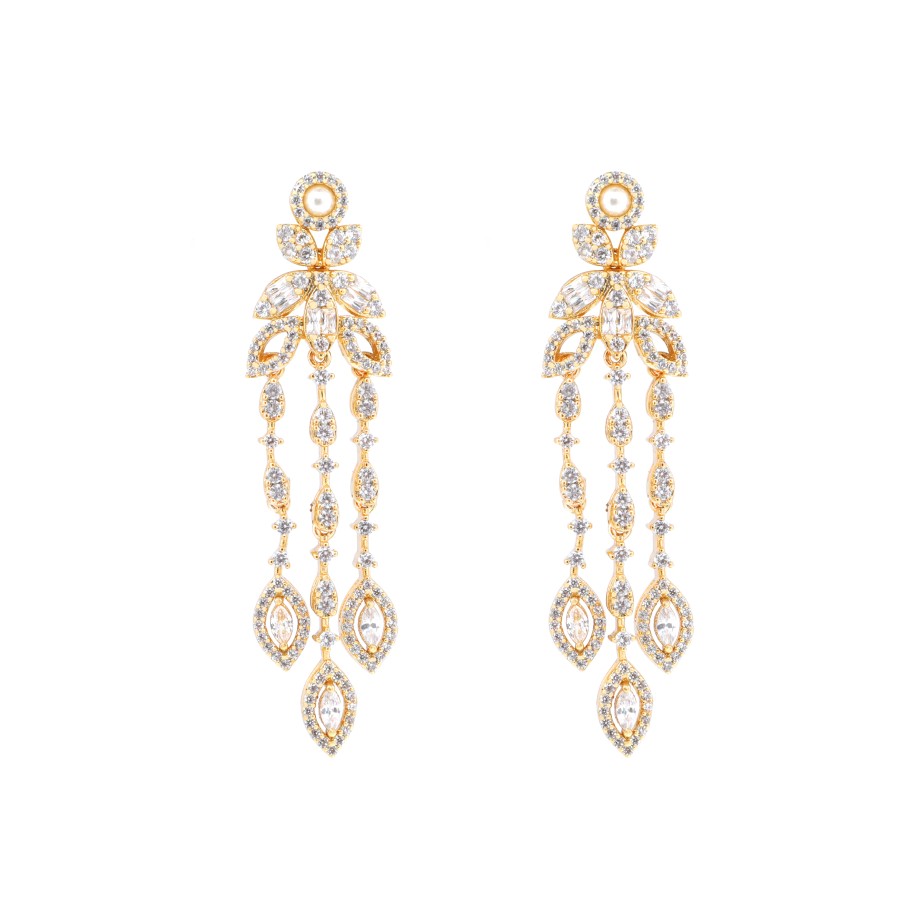 Big set gold-plated studded with zircon stones and pearls