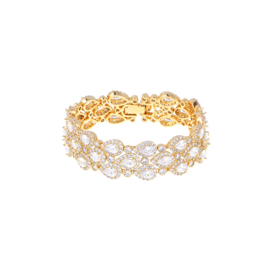 Bracelet wide gold plated studded with zircon and cubic stones