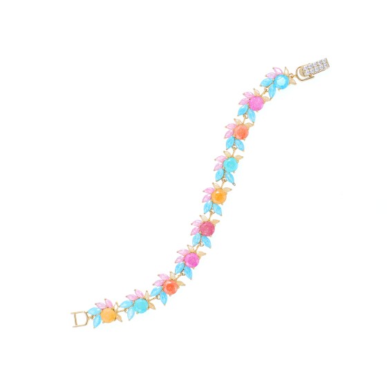 Delicate bracelet gold-plated studded with colorful cubic zirconia and cubic zirconia stones