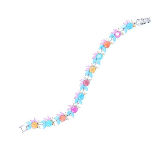 Delicate bracelet gold-plated studded with colorful cubic zirconia and cubic zirconia stones