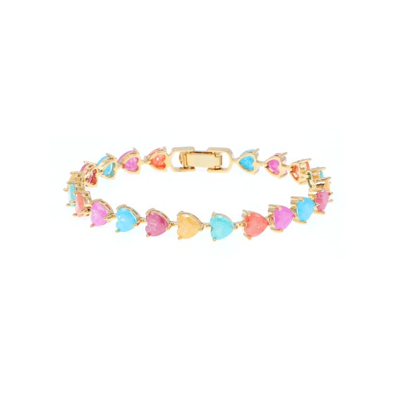 bracelet in Delicate heart-shaped gold plated with colorful Cubic