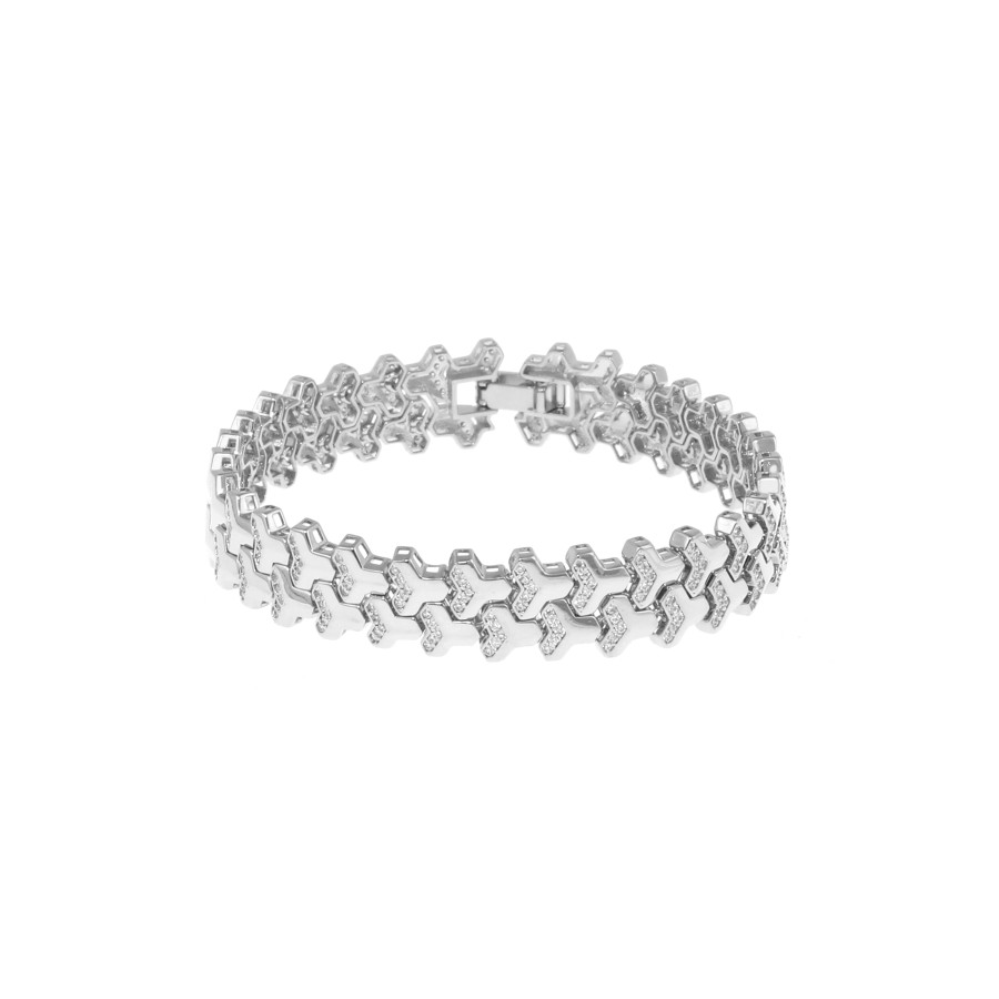 Bracelet wide gold-plated studded with zircon stones