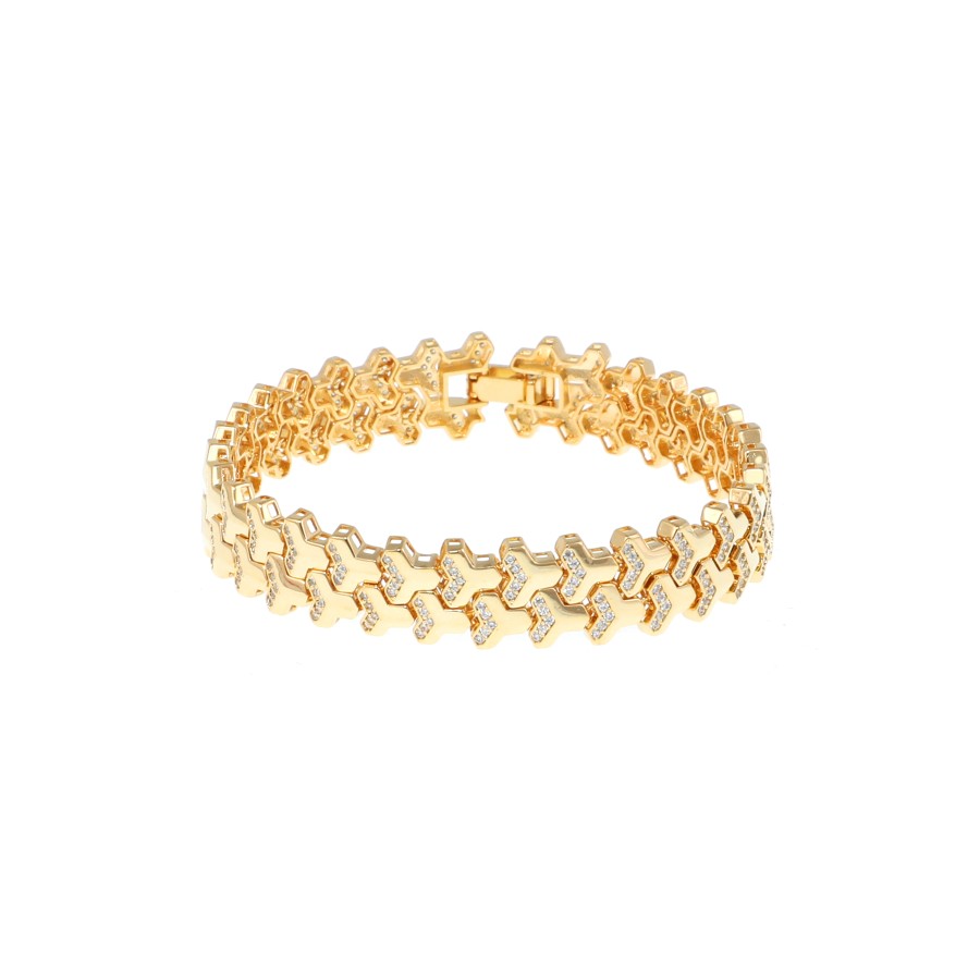 Bracelet wide gold-plated studded with zircon stones