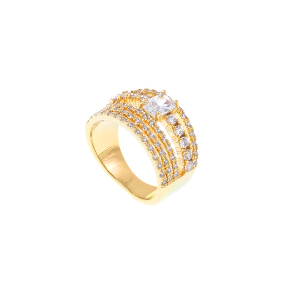 Ring Wide gold-plated studded with zircon stones