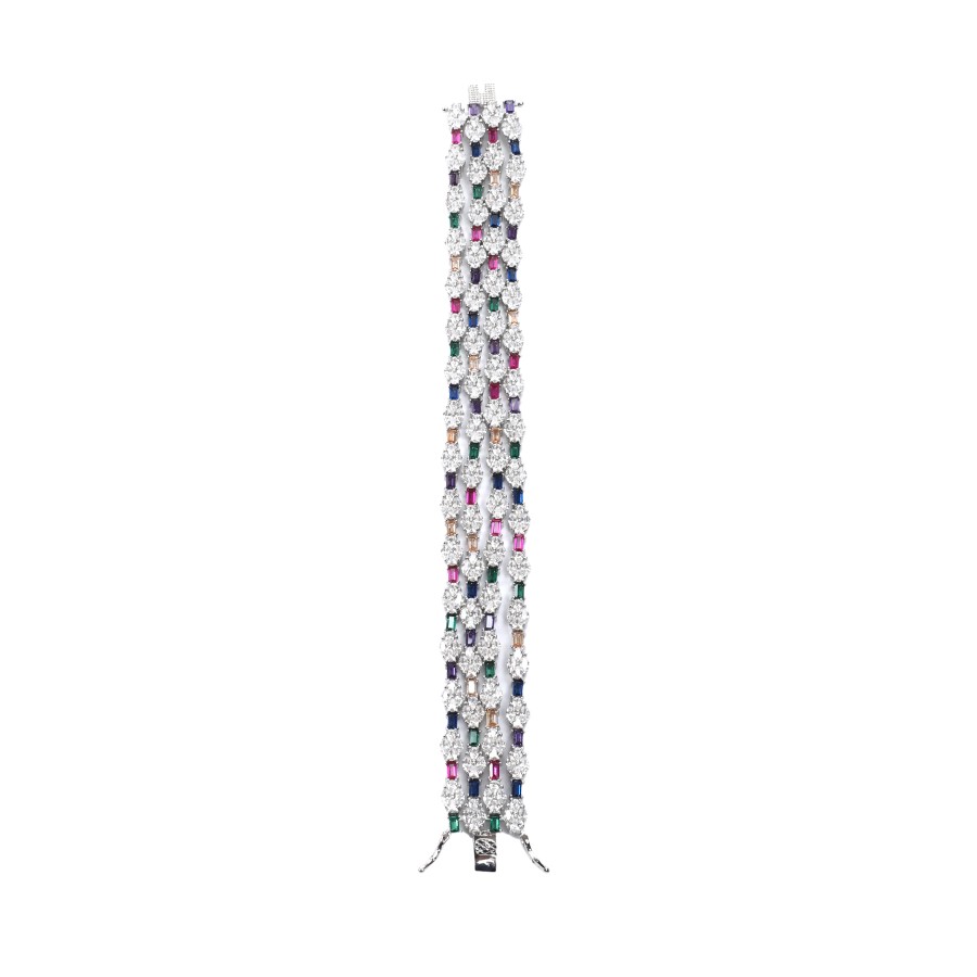 A large set of five lines, silver studded with colored zircon stones