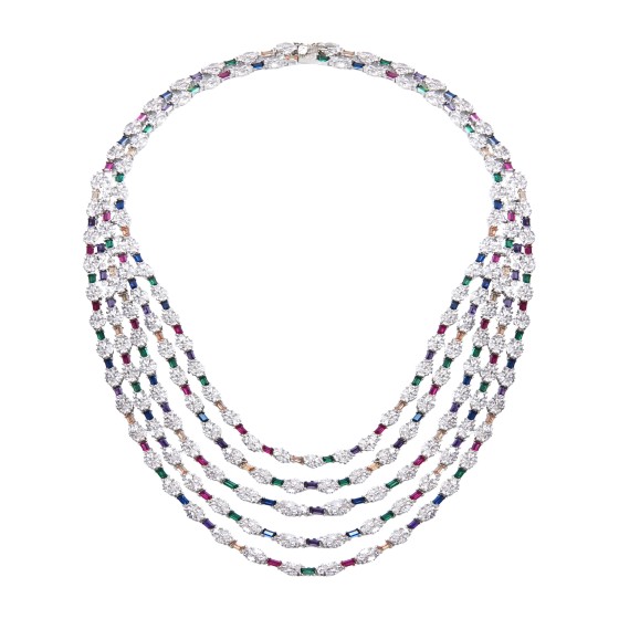 A large set of five lines, silver studded with colored zircon stones