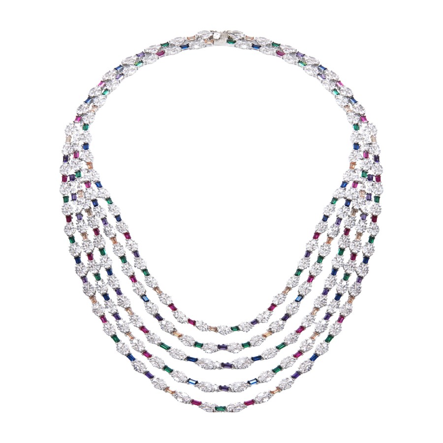 A large set of five lines, silver studded with colored zircon stones