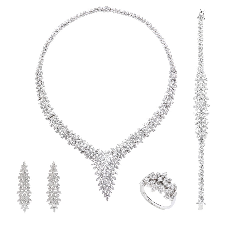 big set silver studded with zircon stones