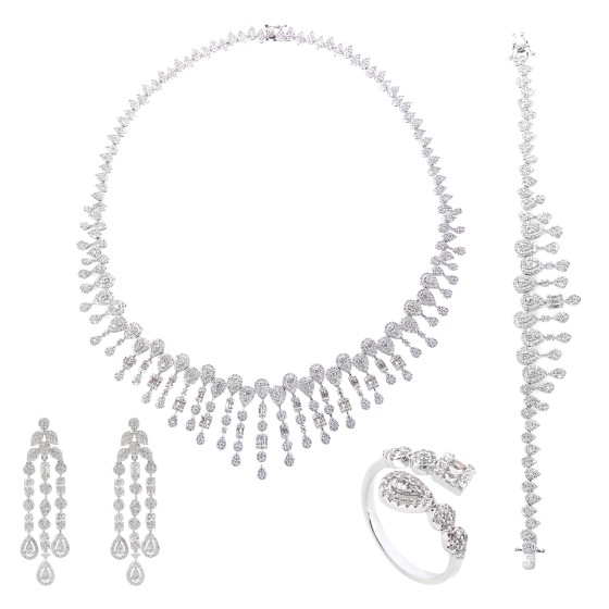 big set silver studded with zircon stones
