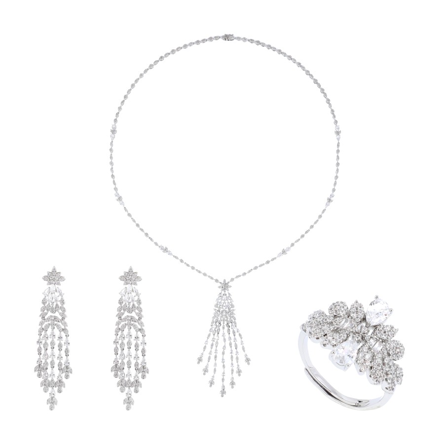 Big set silver, studded with zircon stones