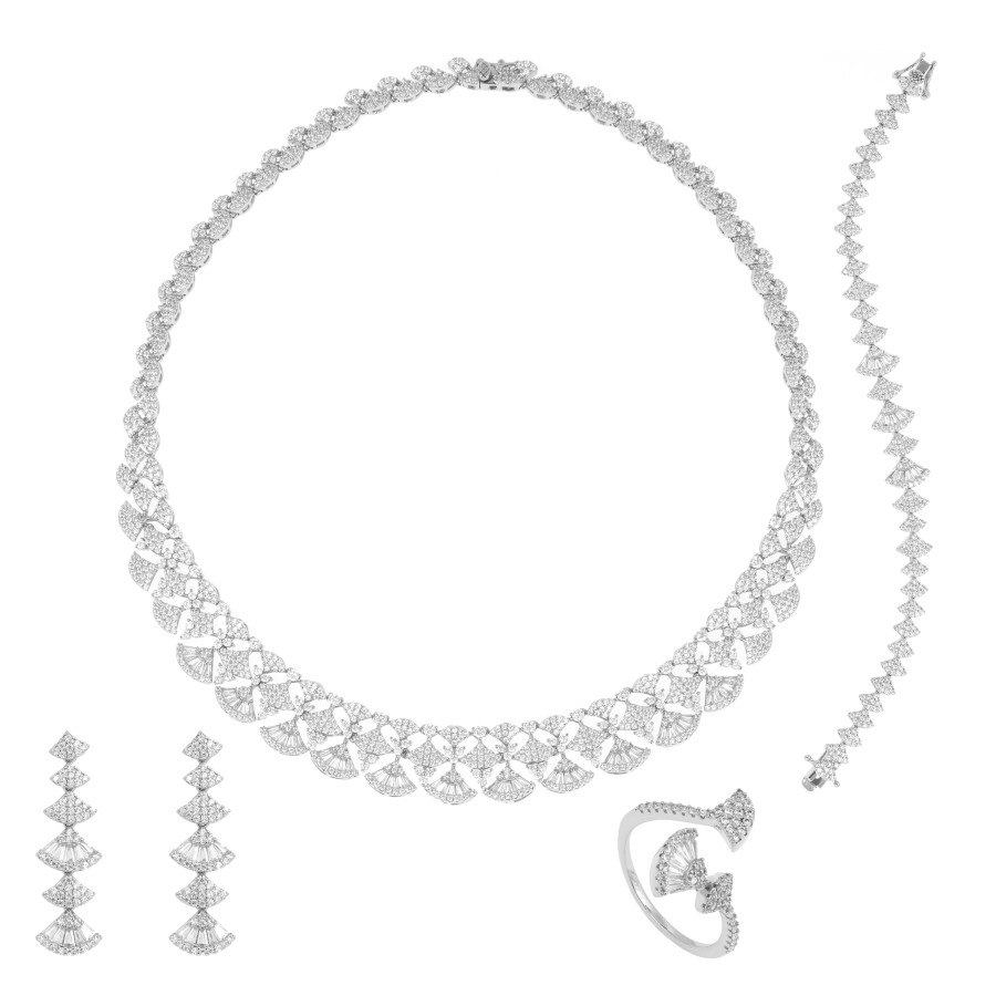 Big set, silver-plated with zirconium stones