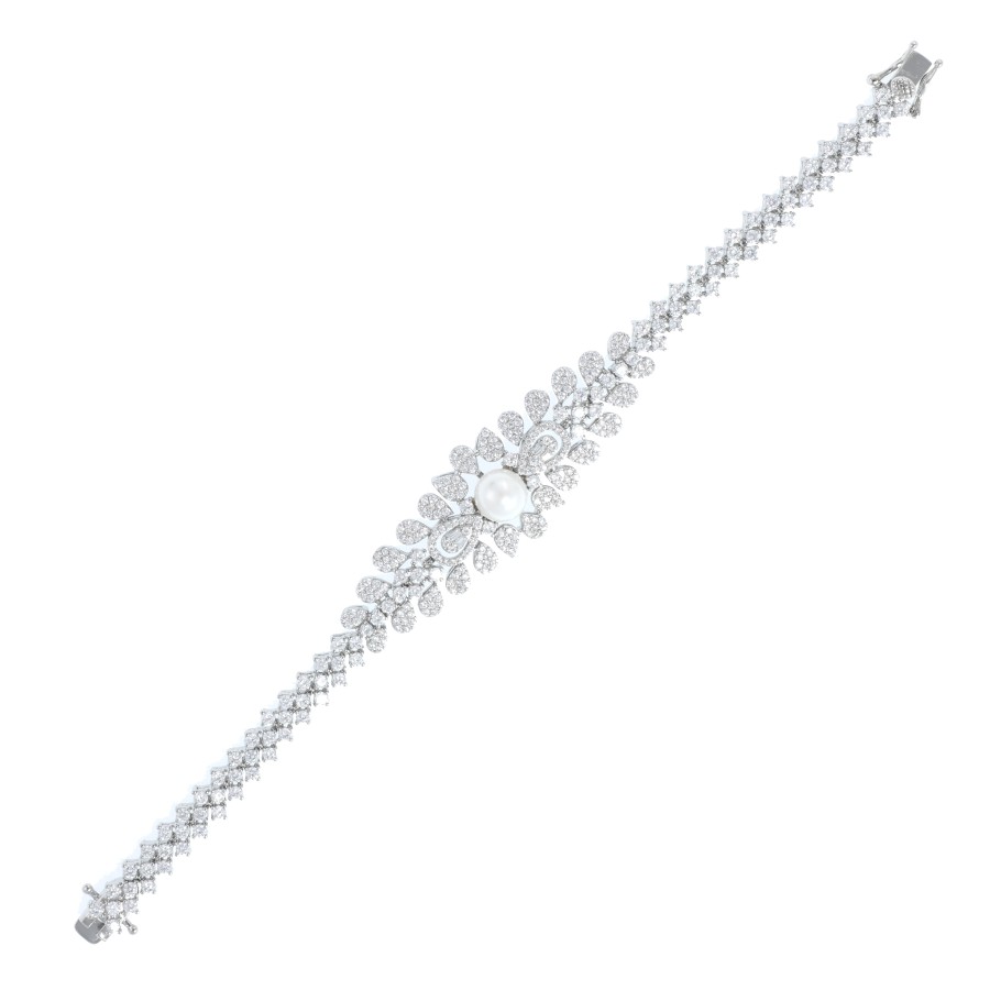big set, silver, studded with zircon stones and pearls