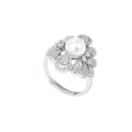 big set, silver, studded with zircon stones and pearls
