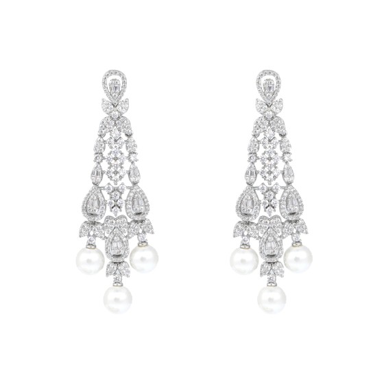 big set, silver, studded with zircon stones and pearls