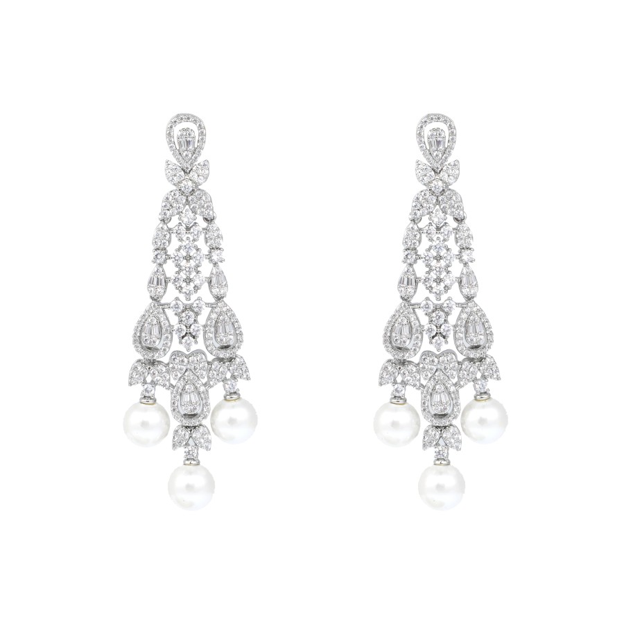 big set, silver, studded with zircon stones and pearls