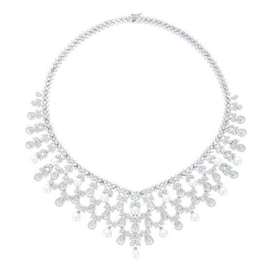 big set, silver, studded with zircon stones and pearls
