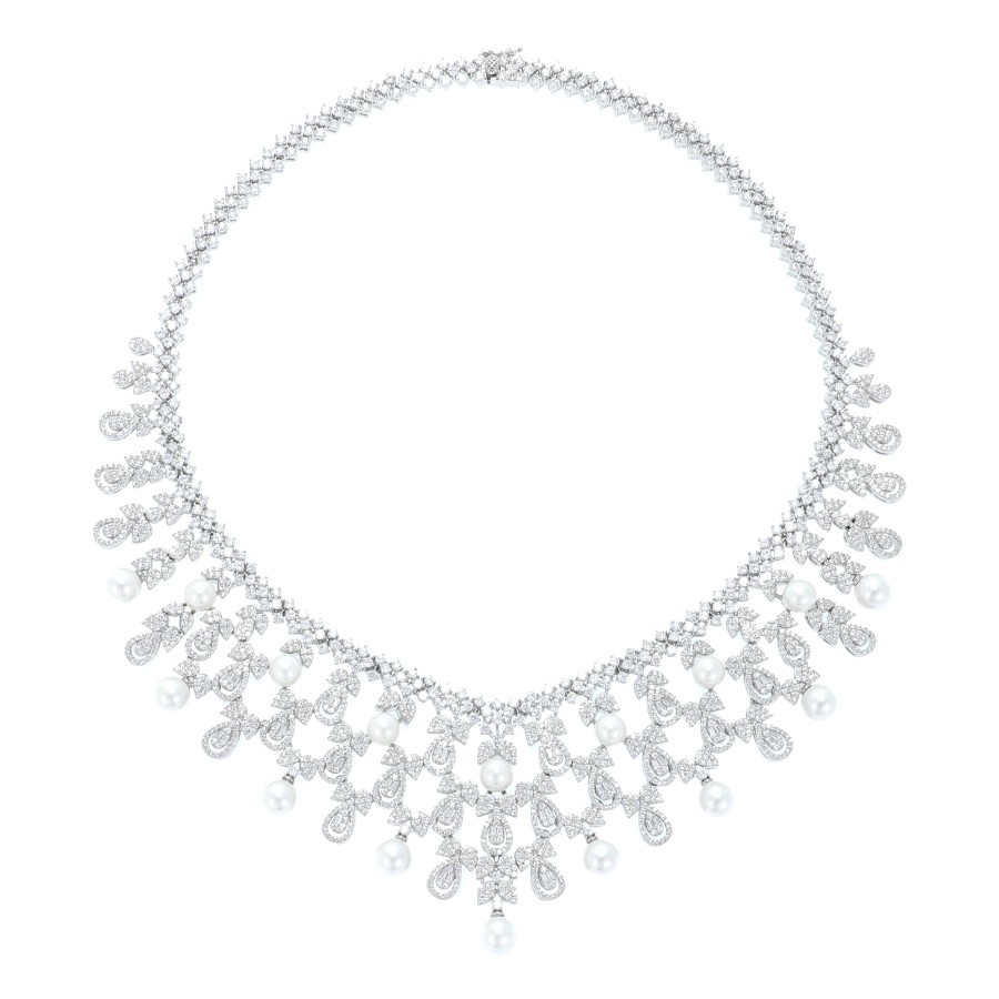 big set, silver, studded with zircon stones and pearls