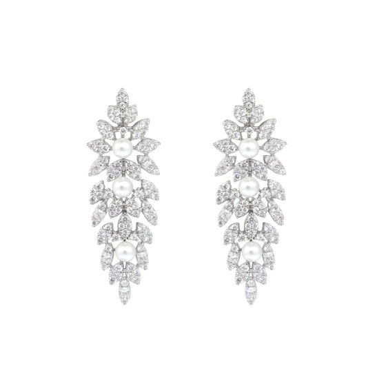 big set, silver, studded with zircon stones and pearls