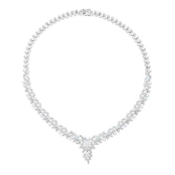 big set, silver, studded with zircon stones and pearls