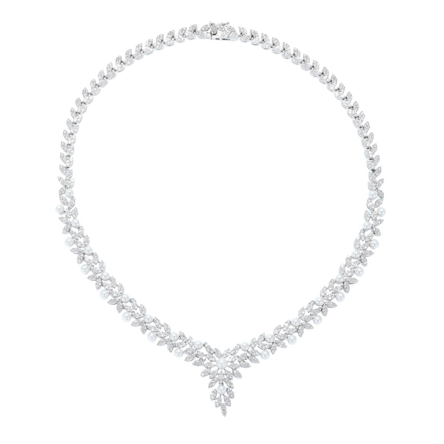 big set, silver, studded with zircon stones and pearls