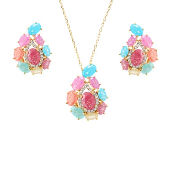 Small set delicate plated with gold studded with colored zircon stones