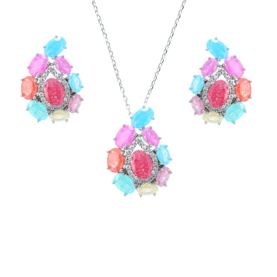 Small set delicate plated with gold studded with colored zircon stones