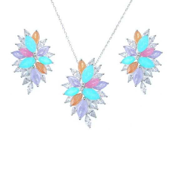 Small set delicate plated with gold studded with colored cubic zirconia stones